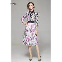 European and American Fashion All-Match Waist Slimming Positioning Printed Dress