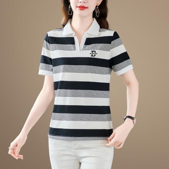 เสื้อยืดแขนสั้นของผู้หญิง-m-5xl-เสื้อระบายอากาศใหม่ฤดูร้อนเสื้อโปโลเรียบง่าย