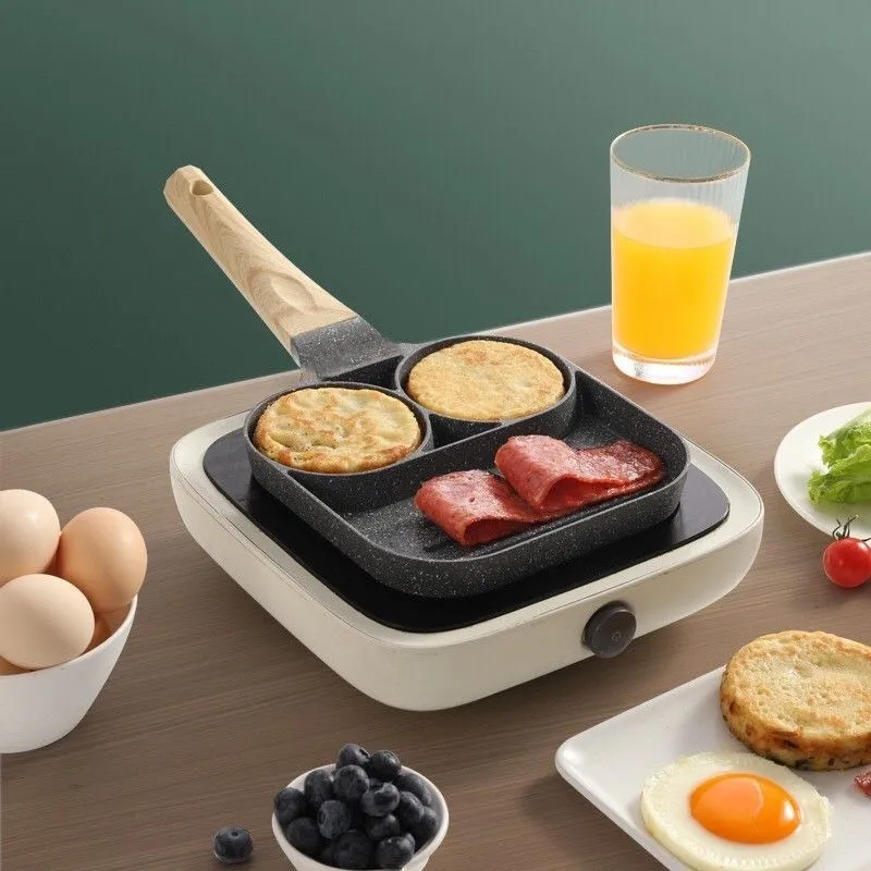 KEWEI Egg Frying Pan 3 Section 2 in 1 Divided Frying Grill Pan