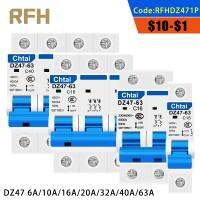 Dz47เบรกเกอร์ขนาดเล็ก1P สำหรับปรับปรุงบ้าน Mcb Ac Type 400V 6000a 50Hz 6a 10a 16a 20a 63a 40a 32a