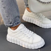 Womans Vulcanized Shoes Sneakers Lace-Up Solid Casual Platform Canvas Flat Shoes Without Heels Female Flats Ladies Floor