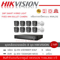 (ชุดกล้อง 8 ตัว + เครื่องบันทึก )HIKVISION DS-2CE16D0T-EXLF กล้องวงจรปิด HD 4 ระบบ 2 ล้านพิกเซล + เตรื่องบันทึก 1 เครื่อง รุ่น iDS-7208HQHI-M1/S