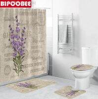 【CW】✚♠✎  Pattern Shower Curtains Flowers Curtain Set Non-Slip Pedestal Rug Toilet Lid Cover Mats