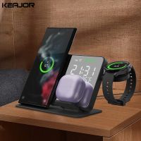 3 in 1 Wireless Charger For Samsung Galaxy Watch 6 5 Pro Fast Charging Station For Galaxy S23 S22 S21 Alarm Clock Chargers Stand