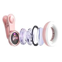 ☬ Portable Selfie LED Ring Flash Light New Mobile phone fill light 15X macro lens Phone Selfie Lamp Universal Ring Clip Light