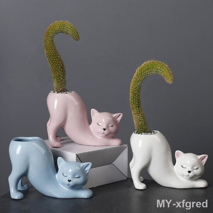 hot】✳▥✱ Cat Pot Vase Cute Tail Succulent Planting Flowerpot ...