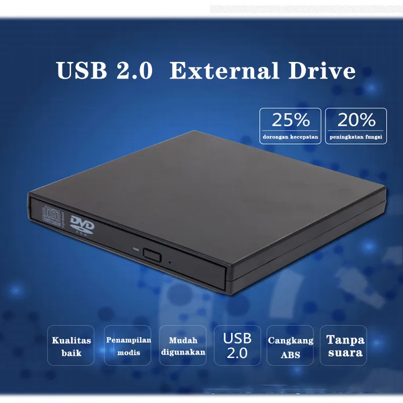 CD ROM Drive External Dapat Membaca Drive DVD/CD/VCD Tidak Perlu.