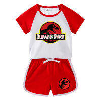 Jurassic Park ชุดนอนสำหรับเด็กชายหญิง2-10Y 2022ฤดูร้อนชายและหญิงแขนสั้น Tshirt กางเกงขาสั้น Casual กีฬาเด็ก2Pcs ชุดนอนชุด