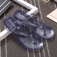 รองเท้าแตะสำหรับสุภาพสตรี Han edition fashion cool transparent crystal jelly slippers students pinches flip-flops flat