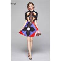 European and American Fashion All-Match Waist Slimming Positioning Printed Short-Sleeved Dress (with Belt)