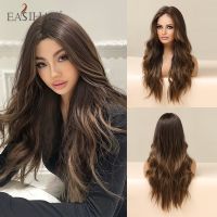 EASIHAIR Brown Highlights on Brown Hair Ddeas Long Wavy Synthetic Wigs Natural Dark Brown Hair With Highlights Fast Shipping [ Hot sell ] ea1voy