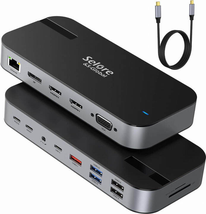 Selore&SGlobal USB C Docking Station Dual Monitor, 16 in 1 Dock 3