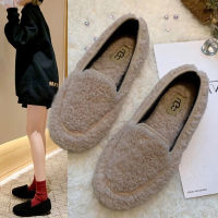 Teddy Bear Fur Shoes Womens Autumn and Winter 2021 New One-pedal Lamb Hair Flat Peas Shoes Womens Cotton Shoes To Keep Warm