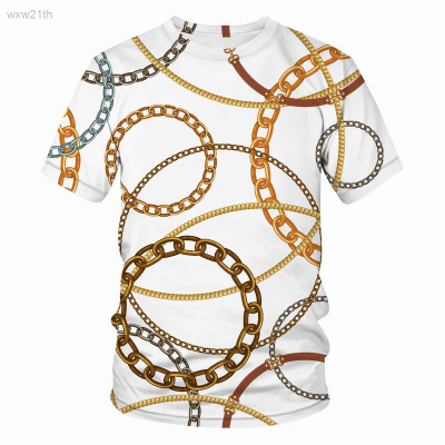 2023 Casual Short Sleeved T-shirt, 3d Printing, Elegant Gold Chain, Suitable for Mens Summer Wear, Large Fashionable T-shirt Unisex