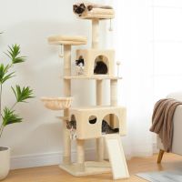 Multilayer Pet Cat Tree House Candos Soft Natural Sisal Scratch Post สำหรับลูกแมวทาวเวอร์เฟอร์นิเจอร์ป้องกันพร้อมเตียงตะกร้า