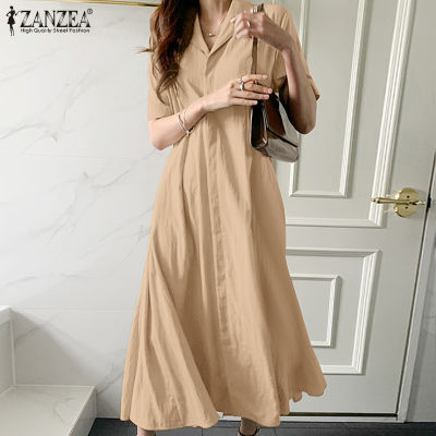 (สินค้ามาใหม่)(จัดส่งฟรี)Fancystyle ZANZEA เสื้อสไตล์เกาหลีของผู้หญิงชุดเดรสปกแขนสั้นชุดทำงาน Sundress #10