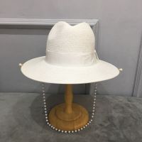 2022 Nuovo Arrivo Cappello Di Paglia Bianco ต่อ Donna Con Catena Di Perle