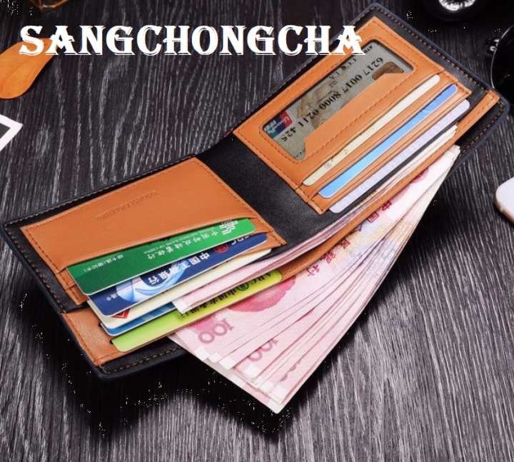 sangchongcha-bghv01-blue-and-brown-กระเป๋าสตางค์-หนังpu-canvas-กระเป๋าสตางค์ผู้ชาย-สองทบ-กระเป๋าสตางค์กันน้ำ-2สี2แบบ-แฟชั่นเกาหลี