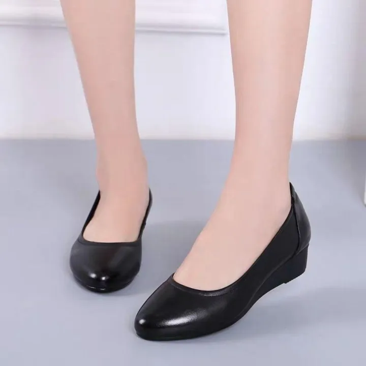 BLA Women Wedges Heel Shoes Soft Sole Black Office Shoes Kasut ...