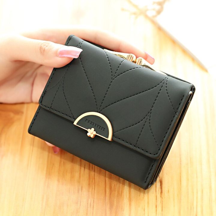 Ladies Wallets Cute Flower Wallet Mini Credit Card Wallet Small Wallet  Short Purse-Black 