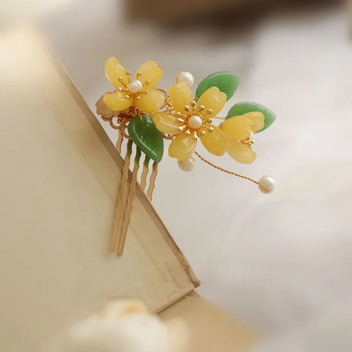 ▫№ Inserted comb hair accessory original antique female headdress hanfu  cheongsam deserve to act the role of the ornament and pure and fresh glass  ZanHua flowers | Lazada PH