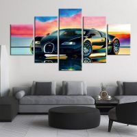 Ultra HD พิมพ์ Sunset Car Sport Race Decor ผ้าใบภาพ Wall Art สำหรับตกแต่งบ้าน,ตกแต่งห้อง,และตกแต่งห้องนั่งเล่น Modern 5แผงภาพวาด