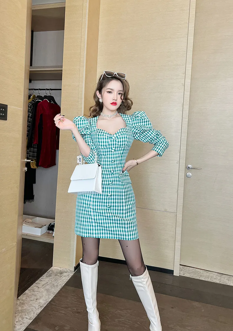 EraVogue Đầm váy phong cách Hàn Quốc váy Đầm tay phồng áo dài tay ...