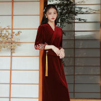 【CW】Winter 4XL Qipao Dress Women Gold Velvet Robe Improved Chinese New Year Soft Fuzzy Red Cheongsam Party R Republican Style