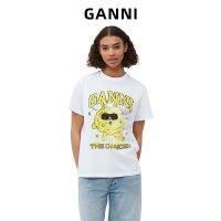 COD dsdgfhgfsdsss 【READY STOCK】GANNI rock style white yellow rabbit print simple casual crewneck short sleeve T-shirt womens model