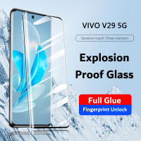 ปลดล็อคลายนิ้วมือสำหรับ Vivo V29 5G ครอบคลุมกาวเต็มรูปแบบปกป้องหน้าจอฟิล์มกระจกนิรภัย