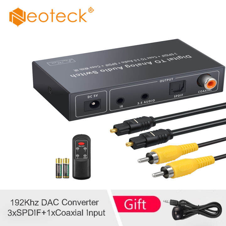 Neoteck 192Khz DAC Converter Audio Switcher,3xSPDIF+1xCoaxial Input,3