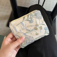 Dompet Koin Ritsleting Kecil Mini Dompet Clutch Bunga Lucu Wanita Dompet Kunci Tas Lipstik Tas Penyimpanan Makeup Travel Katun Wanita