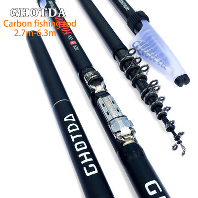GHOTDA Carbon Fiber Rock Fishing Rod escopic feeder pole Spinning Carp Portable travel ultralight 2.7M 3.6M 4.5M 5.4M 6.3M