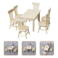 Qifull 1 ชุด Doll Furniture Miniature Furniture Decorative 1/12 Scale Miniature Table เก้าอี้ชุดเก้าอี้