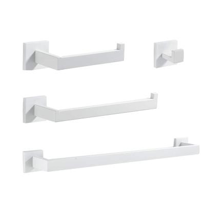 White 4 Pieces Bathroom Hardware Accessories Set Wall Mounted Coat Hook Toilet Paper Holder Towel Holder Towel Bar