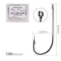 (อุปกรณ์ตกปลา) เบ็ดตกปลาใหญ่มีหนาม20ชิ้น/กล่อง1/0 #-6/0 # ชุดขอเกี่ยวตกปลาหมีกเดียวสำหรับหนอนปลาคาร์ปทะเลอุปกรณ์อุปกรณ์ตกปลาบินตกปลา