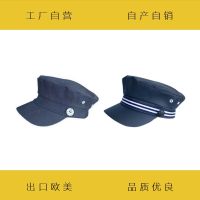 BT self-produced navy style dark blue PU/denim short brim flat hat beret boat hat Marine hat 2023♛