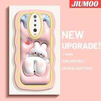 JIUMOO เคสสำหรับ Xiaomi POCO X2 POCO F2 Redmi K30 3D การ์ตูนกระต่ายสีขาวตัวเล็กๆลายกระต่ายสีคลื่นลูกโปร่งใสกันกระแทกนิ่มเคสโทรศัพท์เนื้อ TPU ปลอกซิลิโคนฝาครอบป้องกันกล้อง