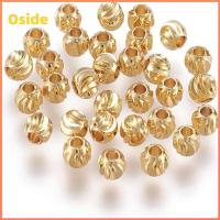 OSIDE 100 PCS ชุบทอง14K ลูกปัดคั่นทอง กลมเล็ก5มม. ทองเหลืองเบิ้ล เม็ดกลมเล็กๆ ทำเครื่องประดับ DIY ลูกฟูก ลูกปัดคั่นรอบ สร้อยคอสำหรับผู้หญิง