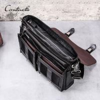 CONTACTS vegetable leather men briefcase for lawyers 13inch laptop handbag large vintage business male messenger bag Black