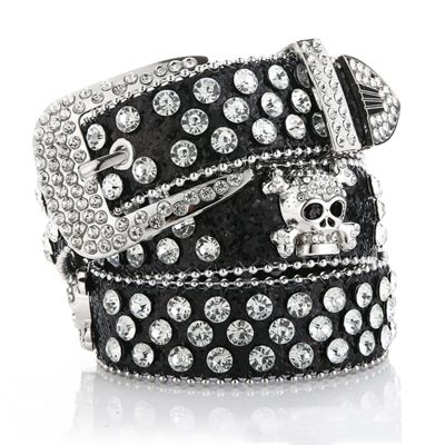 Y2K Gothic subculture punk skeleton diamond belt leather Rhinestone Skull belts