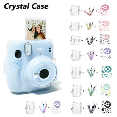 สำหรับ Instax Mini 11เคสป้องกันกล้องกระเป๋าเก็บกล้อง,เคสใสคริสตัลพร้อมชุดสติกเกอร์เชือกเส้นเล็ก