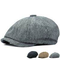 Flat Top Hat Herringbone Baker Boy Hat Cotton Newsboy Hat Beret Unisex Gray Hat