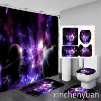 ใหม่3D พิมพ์ Star Galaxy Universe ม่านอาบน้ำกันน้ำห้องน้ำผ้าม่าน Anti-Slip Bath Mat ชุดพรมห้องน้ำพรม VR26