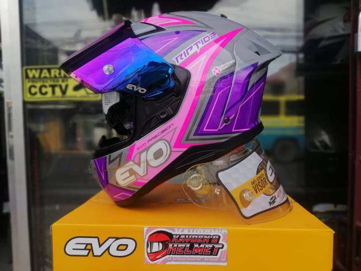 EVO XT300 RIPTIDE GLOSSY PURPLE/PINK DUAL VISOR HELMET WITH FREE