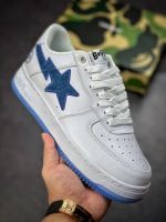 #Bape Sta To Low Star of the Same Paragraph Ape Head Classic Patent Leather Low Top Sports Casual Borad Shoes White and Blue