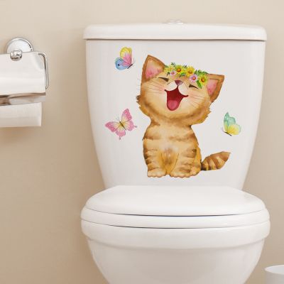 [COD] meter wall stickers naughty cat butterfly toilet bathroom decorative self-adhesive