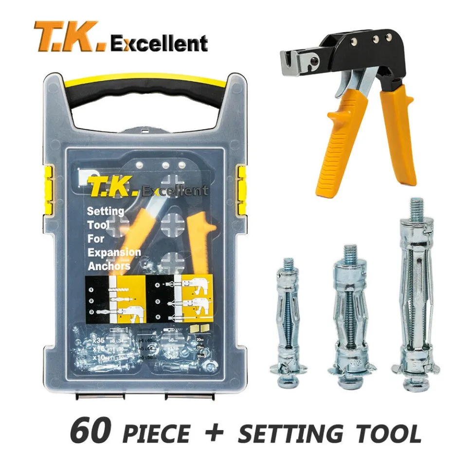 T.K.Excellent 60pcs Hollow Wall Anchor Set with Fixing Tool handy Box for  plasterboard hollow blocks and a broad variety of industrial and commercial  use