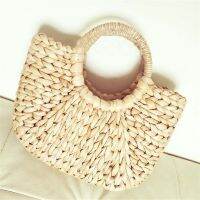 Yogodlns Straw Tote for Women Summer Rattan Half Moon Bohemia Beachside Handbags 2 size READY STOCK