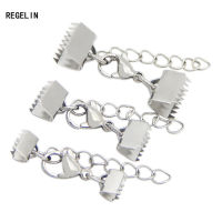 REGELIN 10 ชิ้น/ล็อตสแตนเลสสตีลเงิน Textured End CAPS CRIMP ลูกปัด Clasps Fit แบน DIY สร้อยข้อมือสร้อยคอเครื่องประดับทำ-GEIWH MALL